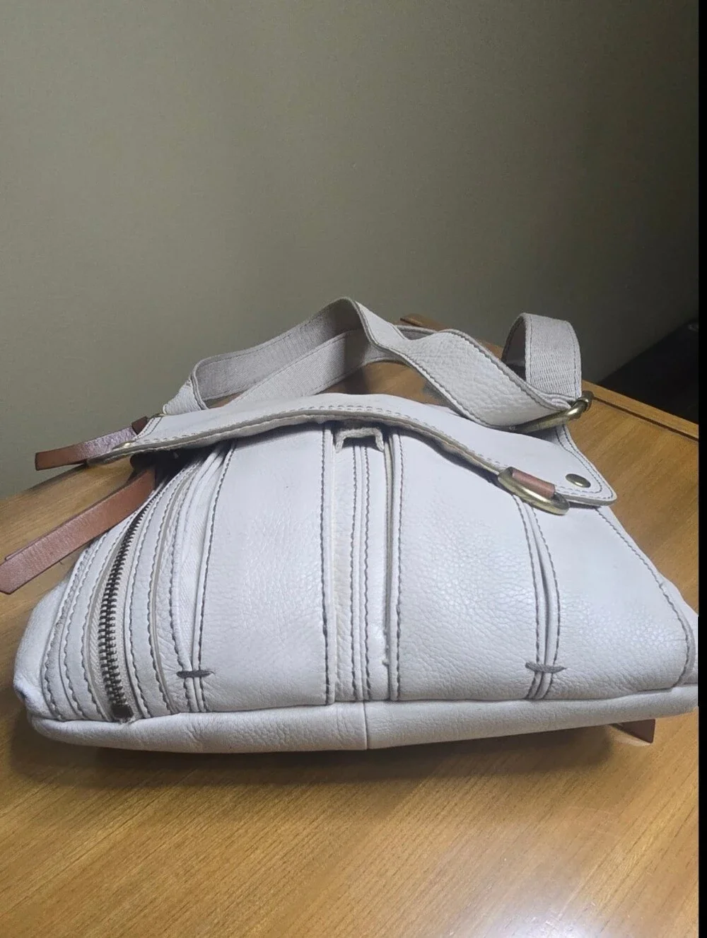 Fossil Morgan Traveler Cream Leather Crossbody Messenger Bag